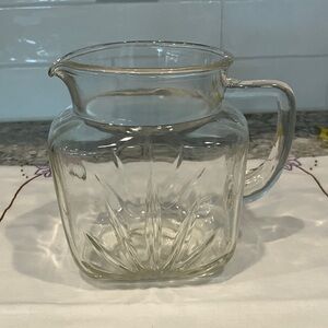 VTG 1950's USA Federal Clear Glass Small Pitcher w/ Starburst Design